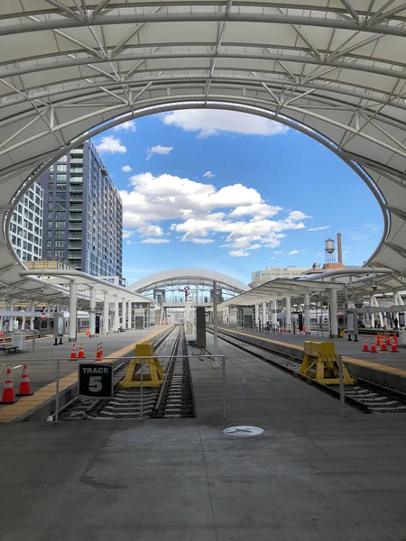 Estação Trem Pela Union Station Denver Colorado Foto Mostra Uma — Fotografia de Stock