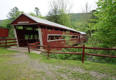 Huntington Creek yakınlarındaki Doğu Paden ve Batı Paden 'in İkiz Köprüleri, Fishing Creek Kasabası, Pennsylvania. Köprüler Pennsylvania 'da kalan tek ikiz köprüler..