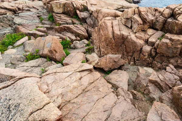 Vista Cerca Las Rocas Granito Que Encuentran Largo Costa Maine Imagen De Stock