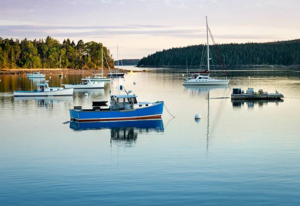 Birkaç Tekne Maine Pretty Marsh Küçük Bir Körfeze Demirlemişti Güzel Telifsiz Stok Fotoğraflar