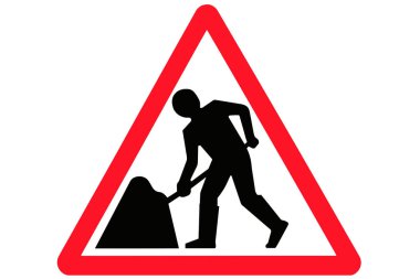 Erkekler iş yerinde resmeden bir erkek figürü gösterilen bir üçgen uyarı yol işareti.