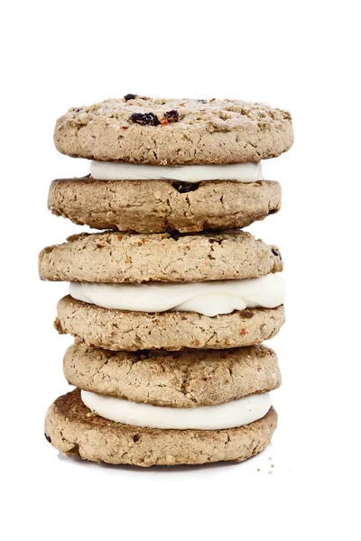 Carrot Cake Cookies Sandwiches Stuffed Cream Cheese Icing Isolated White — Stock Photo, Image