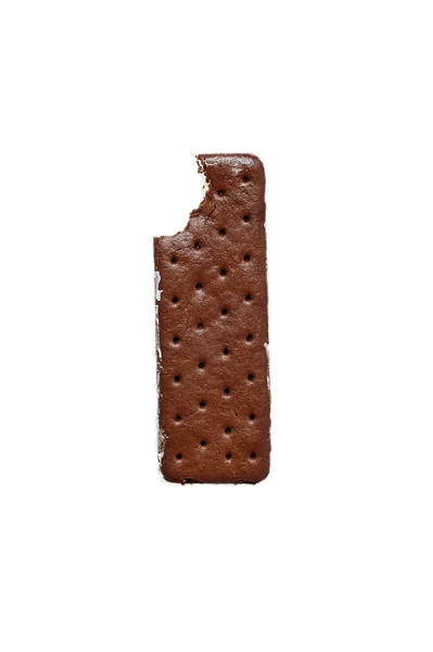 Sandwichs Chocolat Crème Glacée Vanille Avec Morsure Manquante Isolés Sur — Photo