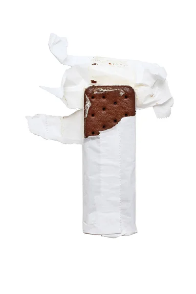 Открытый Шоколад Ванильное Мороженое Бутерброд Печеньем Вафли Изолированы Белом Фоне — стоковое фото