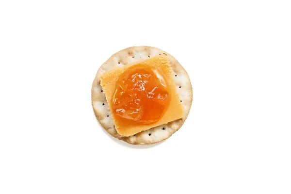 Geïsoleerde Cheddarkaas Huisgemaakte Gezouten Vanille Cantaloupe Jam Een Cracker Water — Stockfoto