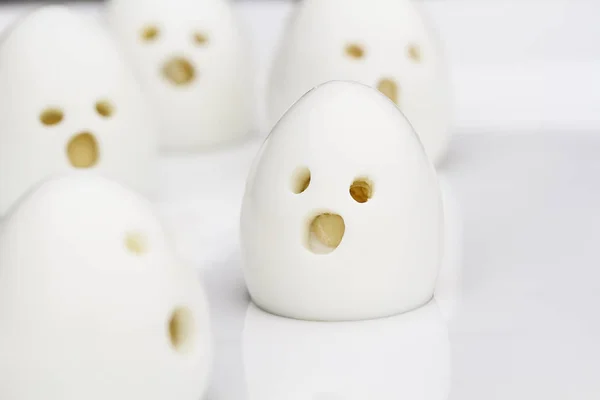 Comida Divertida Para Crianças Ovos Ghoul Fantasma Cozidos Perfeitos Para — Fotografia de Stock