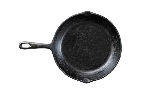 Old Black Cast Iron Pan Isolated White Background Clipping Path — Stock Photo, Image