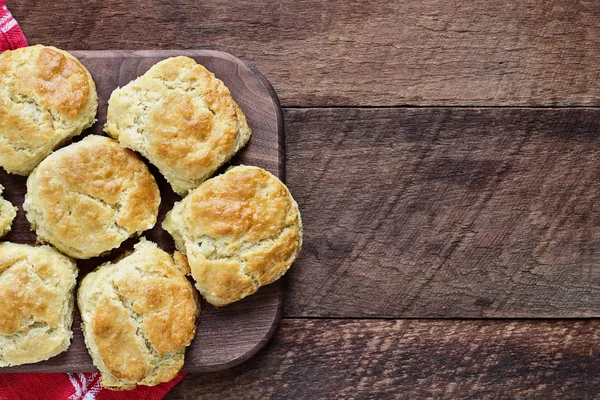 Fresh Buttermilk Southern Biscuits Scones Rustic Wooden Table Shot Top — Stock Photo, Image