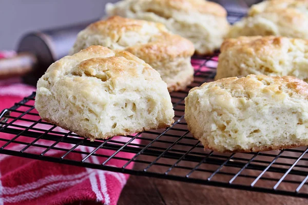 Versgebakken Karnemelk Zuidelijke Koekjes Scones Vanaf Nul Een Koeling Rack — Stockfoto