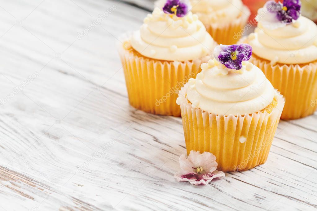 Vanilla Cupcakes with Sugar Coated Flowers