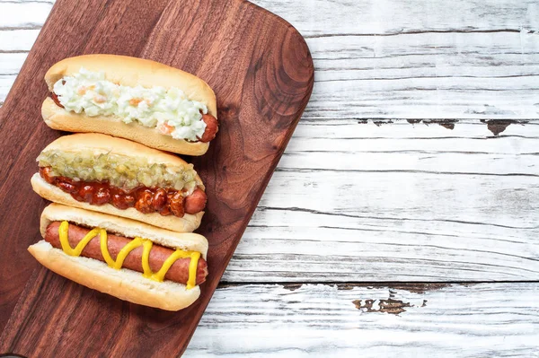 Három fajta hot dog a felülnézet — Stock Fotó