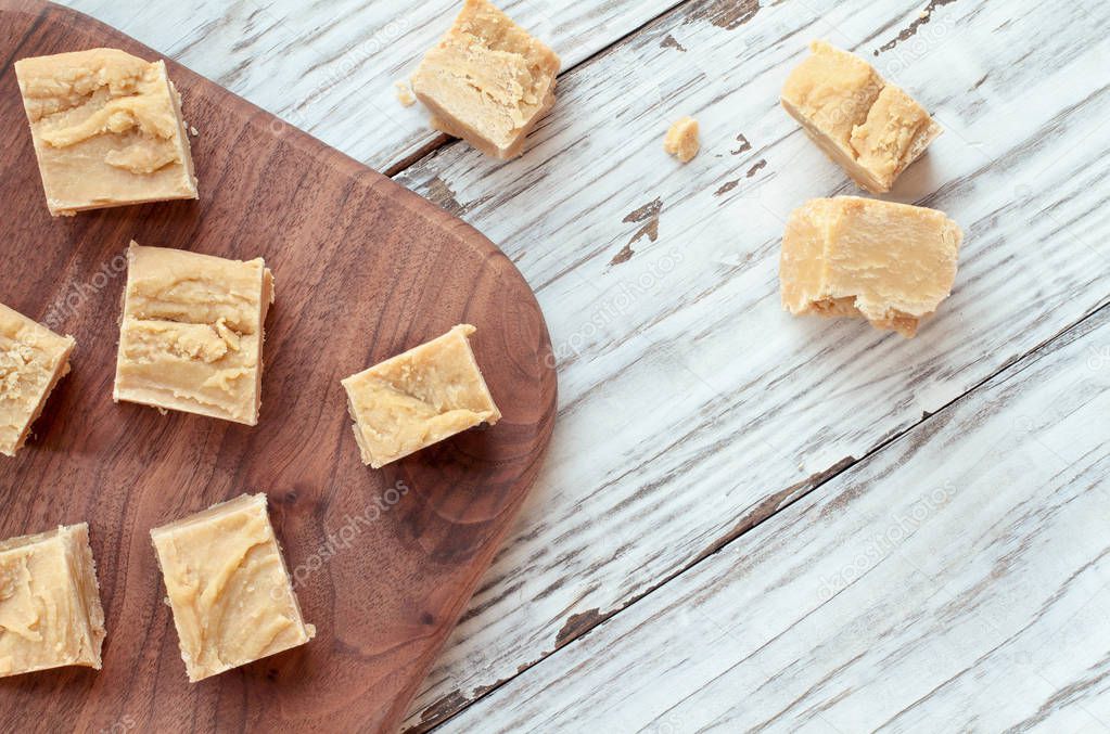 Delicious Homemade Peanut Butter Fudge Cut into Squares