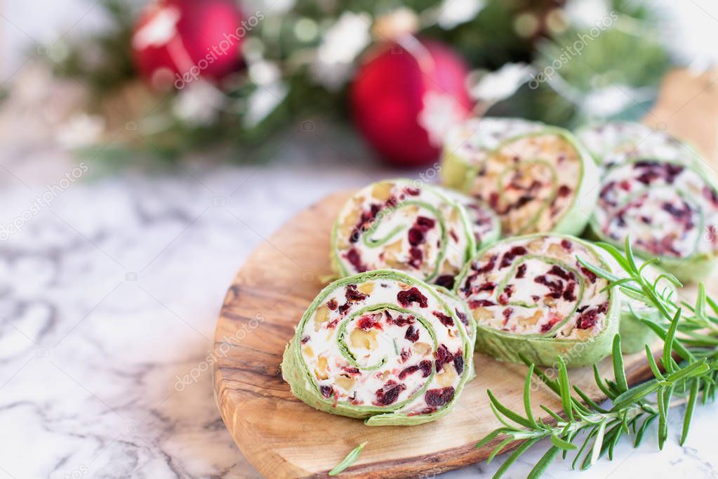 Cranberry Goat Cheese and Walnut Pinwheels 
