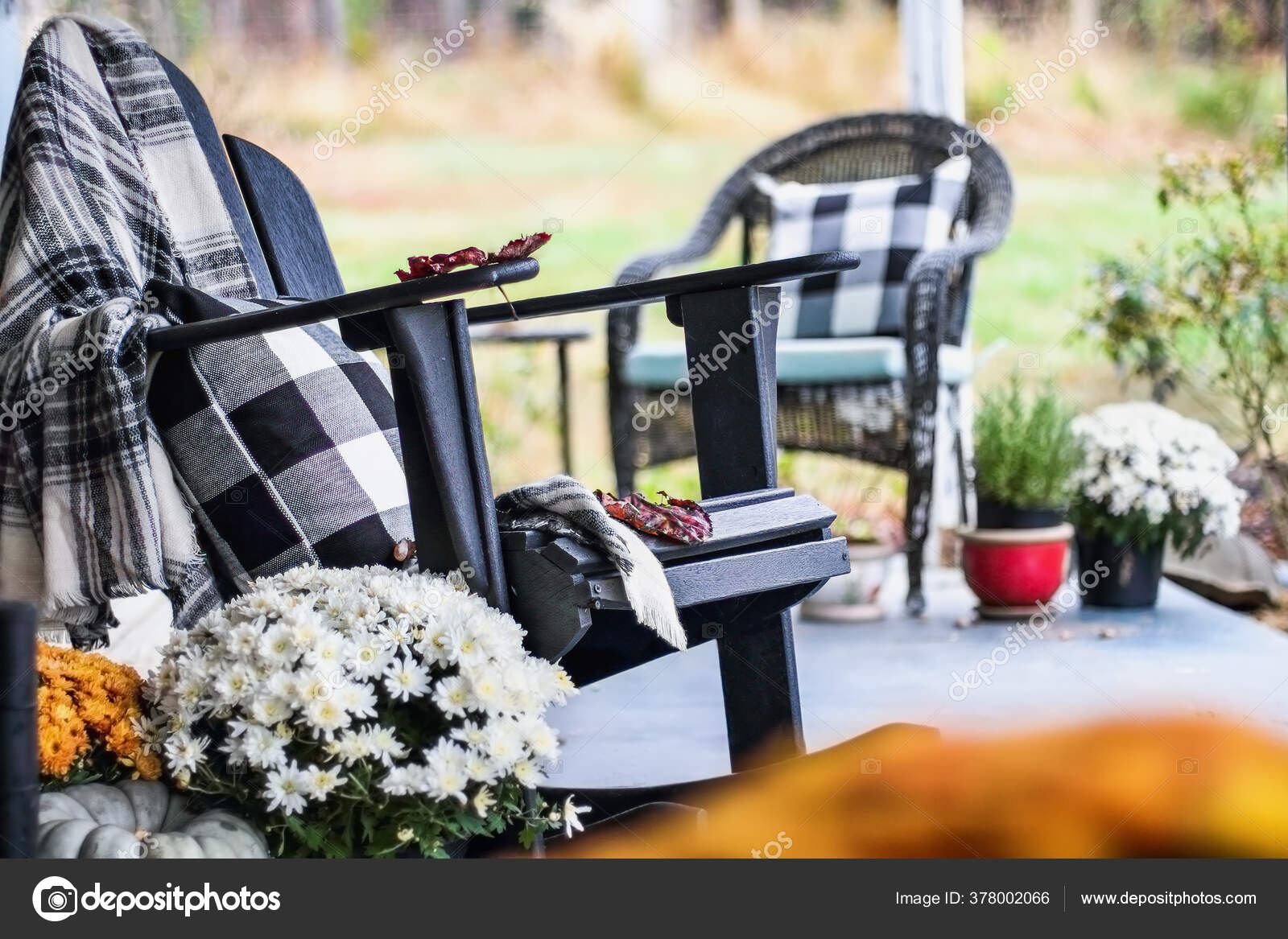 Adirondack Rocking Chair Traditional Style Buffalo Check Blanket