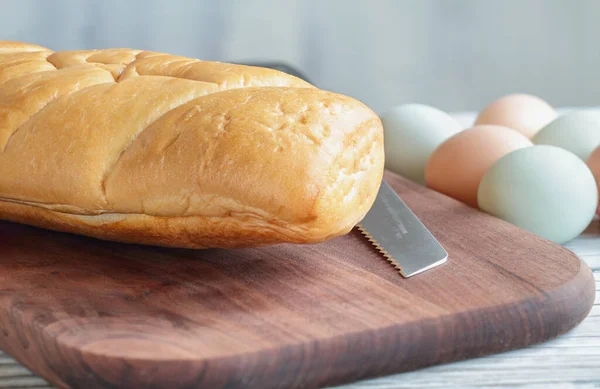 French Bread Farm Fresh Organic Eggs Making French Toast — Stock Photo, Image