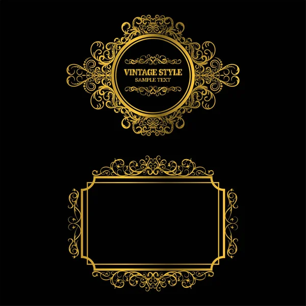 ヴィンテージ ゴールド フレーム装飾的な手描きの要素 招待状 グリーティング カード 結婚式ギフト カード 証明書 ディプロマ — ストックベクタ