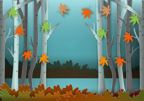 Paper Art Style Forest Autumn Concept Abstract Vector Background — Stock Photo, Image