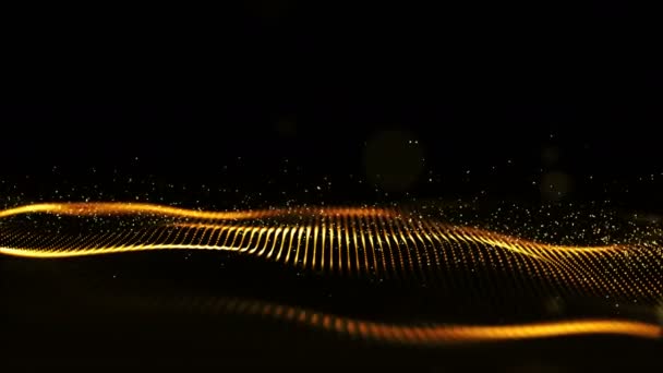 数字抽象金色波粒子流动运动背景 — 图库视频影像