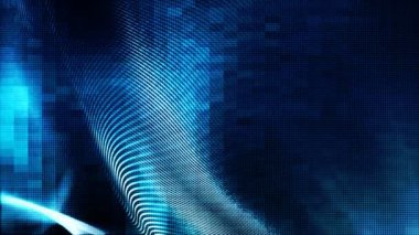 Soyut Mavi renkli dijital parçacıkları dalga ve mozaik tarzı hareketli arka plan