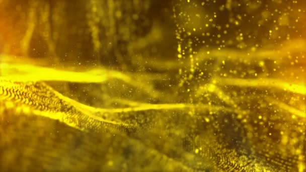 ゴールド カラー デジタル粒子波とグリッド抽象的な環境運動の背景 — ストック動画