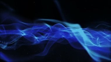 Dijital mavi renkli parçacıklar ve bokeh hareketli arka plan soyut