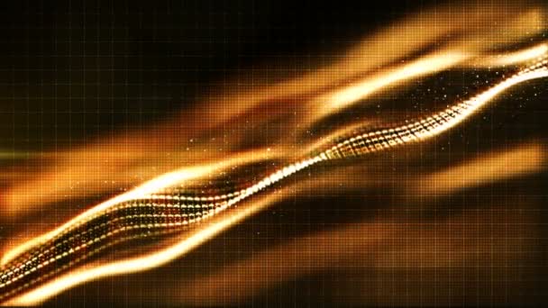 Digital Gold Color Particles Grid Motion Abstract Background — Stock Video