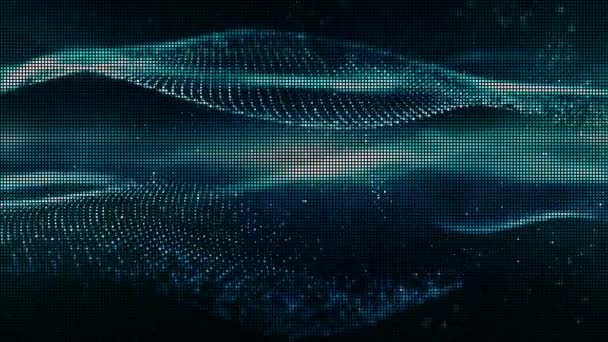 Хвиля Цифрових Синіх Частинок Рухом Сітки Абстрактний Фон — стокове відео
