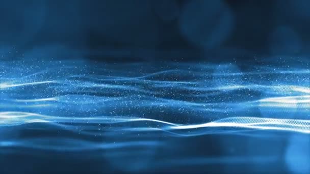 Хвиля Цифрових Синіх Частинок Світловим Рухом Абстрактним Фоном — стокове відео