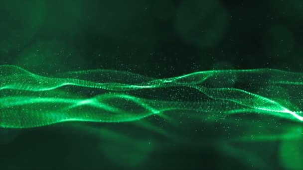 デジタル緑粒子波塵運動の抽象的な背景 — ストック動画