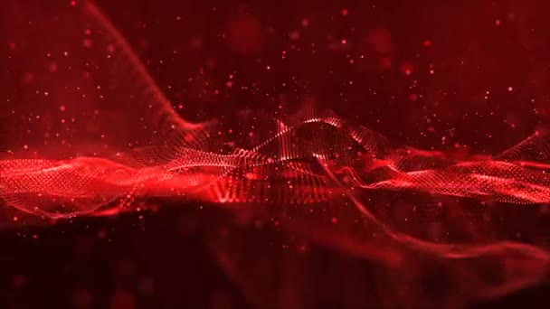 Onda Digital Partículas Rojas Con Movimiento Polvo Fondo Abstracto — Vídeo de stock