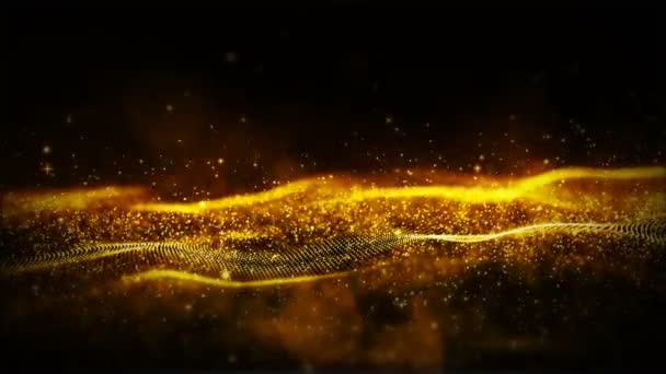 Digital Gold Color Particles Light Motion Abstract Background — Stock Video