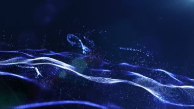 Yeşil renk dijital parçacıkları dalga ile toz ve hafif hareketli arka plan