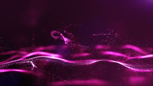 Astratto Colore Rosa Onda Particelle Digitali Con Polvere Luce Movimento — Video Stock