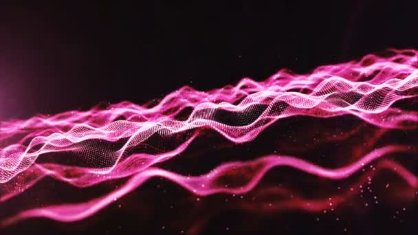 Astratto Colore Rosa Onda Particelle Digitali Con Polvere Luce Movimento — Video Stock