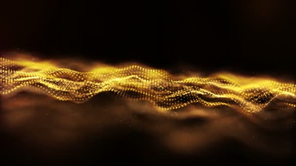 Abstract Gold Color Digital Particles Wave Dust Light Motion Background — Stock Video