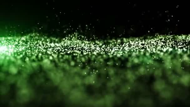 Abstrato Cor Verde Partículas Digitais Onda Com Poeira Luz Movimento — Vídeo de Stock