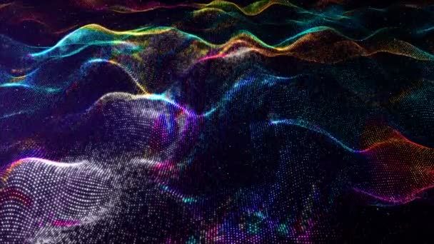 Abstracto Arco Iris Color Digital Partículas Onda Con Polvo Luz — Vídeos de Stock