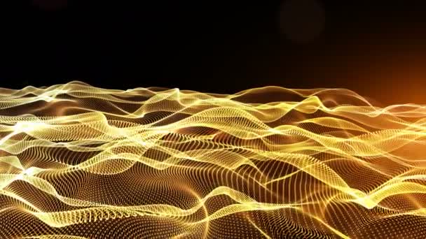 Абстрактний Золотий Колір Цифрових Частинок Хвиля Пилом Світловим Рухом Фону — стокове відео