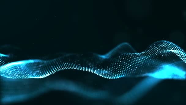 抽象的蓝色数字粒子波与灰尘和光运动背景 — 图库视频影像