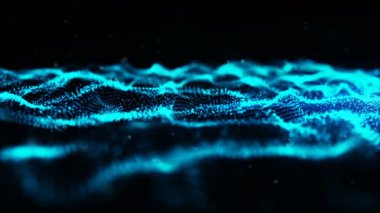 Soyut mavi renk dijital parçacıklar hareket arka plan dalga