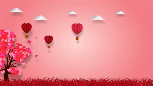 Valentines Achtergrond Vliegen Van Abstracte Ballon Hart Vorm — Stockvideo