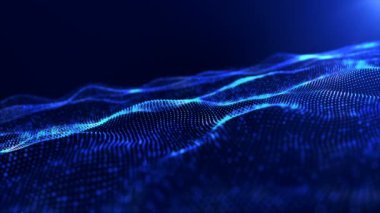 Soyut mavi renk dijital parçacıklar hareket arka plan dalga