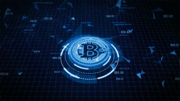Technologia Sieci Połączeń Całym Świecie Kryptowaluta Bitcoin Cyberprzestrzeni Cyfrowy — Wideo stockowe