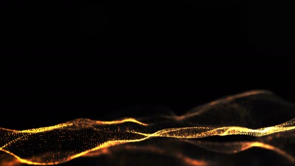 Abstrato Preto Dourado Cor Digital Partículas Onda Com Fundo Bokeh — Vídeo de Stock