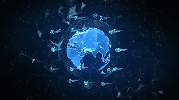 Ikona Tarczy Bezpieczne Sieci Globalnej Koncepcja Bezpieczeństwa Cybernetycznego Earth Element — Wideo stockowe
