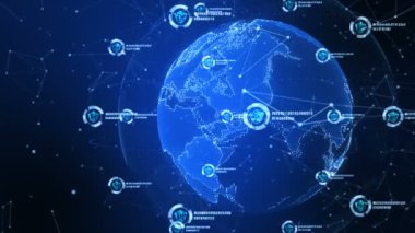 Siber güvenlik kavramı güvenli global ağda kalkan kutsal kişilerin resmi. NASA tarafından döşenmiş toprak elementi