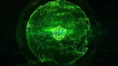 Siber güvenlik kavramı güvenli global ağda kalkan kutsal kişilerin resmi. NASA tarafından döşenmiş toprak elementi