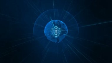 Güvenli küresel ağ üzerinde Shield Icon, siber güvenlik ve kişisel veri kavramının korunması. Dünya elemanı NASA tarafından döşenmiş