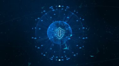 Güvenli küresel ağ üzerinde Shield Icon, siber güvenlik ve kişisel veri kavramının korunması. Dünya elemanı NASA tarafından döşenmiş