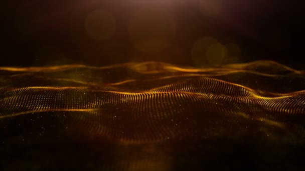 Abstract Gold Color Digital Particles Wave Con Sfondo Bokeh — Video Stock